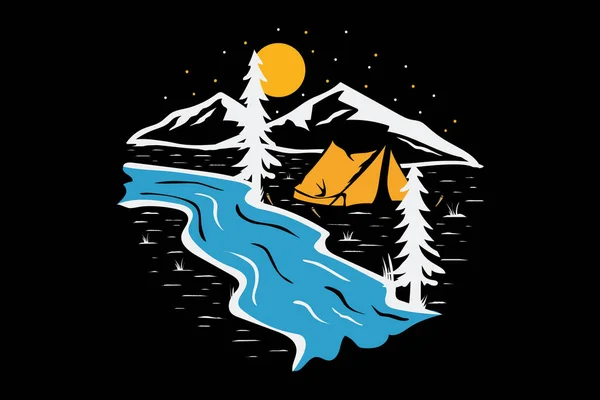 Shirt Camping Rivière Pins Aventure — Image vectorielle