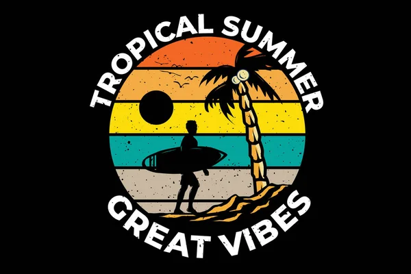 Shirt Tropischen Sommer Tolle Stimmung Beim Surfen — Stockvektor