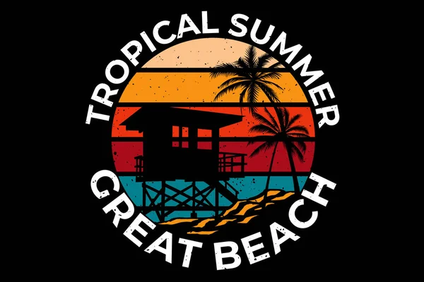 熱帯夏の偉大なビーチのTシャツのデザイン — ストックベクタ