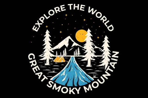 Shirt Design Eksplore World Reat Smoky Mountain — Stock Vector