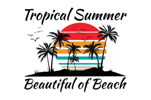 stock vector T-shirt design of tropical summer beautiful beach sun retro vintage illustration
