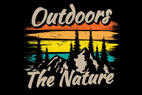 Shirt Design Outdoors Nature Mountain Pine Brush Style Retro Vintage — Stockový vektor