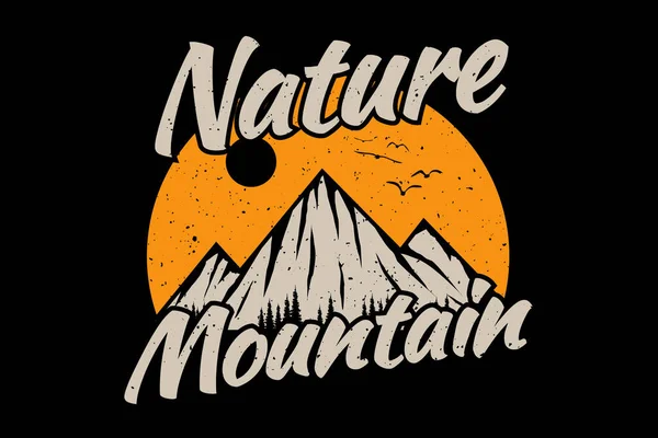 Shirt Projekt Natury Góry Sosna Strony Rysowane Vintage Ilustracja — Wektor stockowy