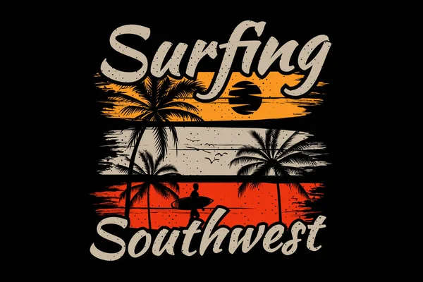 Diseño Camiseta Surf Suroeste Palmera Retro Vintage Ilustración — Vector de stock