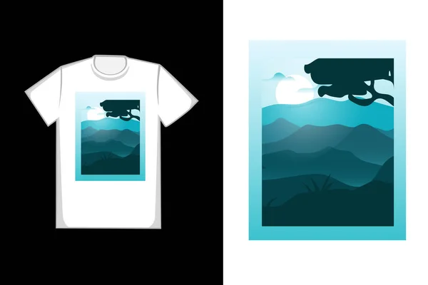 Diseño Camiseta Montañas Muy Frescas Azul Negro — Vector de stock