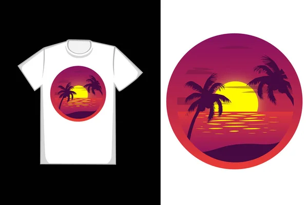 Shirt Design Sunset Praia —  Vetores de Stock