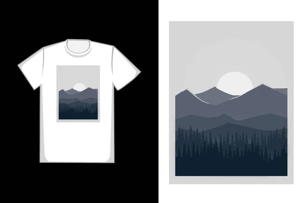 Shirt Dense Forest Mountains Gray Brown — Stock Vector