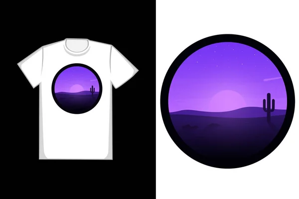 Tシャツ抽象的な砂漠で夜の色紫 — ストックベクタ