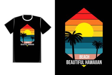 Tişört Başlık Güzel Hawaii plaj rengi sarı ve mavi