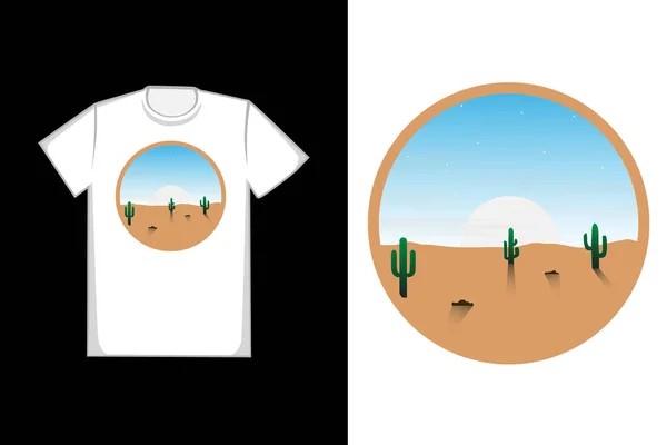 Tシャツの美しい砂漠とサボテン — ストックベクタ