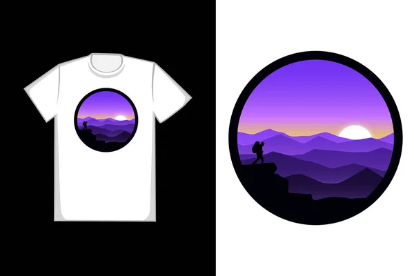 Shirt Sonnenuntergang Bergsteiger — Stockvektor