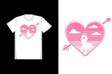 Tişört romantik çift şekilli aşk rengi pembe ve beyaz
