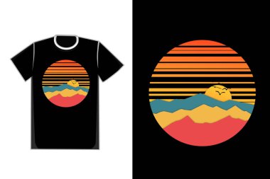 Tişört manzarası dağ doğası gün batımı güzel retro tarzı