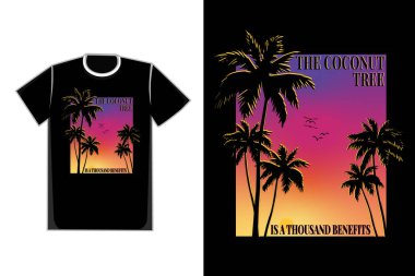 Tişört, palmiye ağacı, gün batımı, güzel gökyüzü.