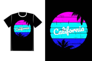 Tişört, siluet, ağaç, hindistan cevizi Kaliforniya plajı. Güzel renk.