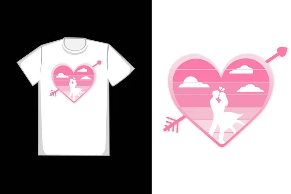 티셔츠 로맨틱 커플은 사랑의 분홍색 흰색으로 만든다 — 스톡 벡터
