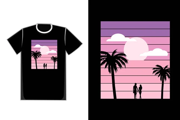 Shirt Romantisches Paar Der Sonne Strand — Stockvektor