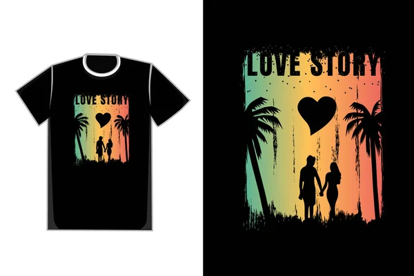 Shirt Title Love Story Blue Yellow Red Romantic Couple — Stockový vektor