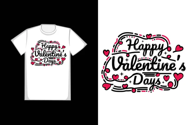 Tシャツタイトルハッピーバレンタイン日色黒白と赤ラインスタイル — ストックベクタ
