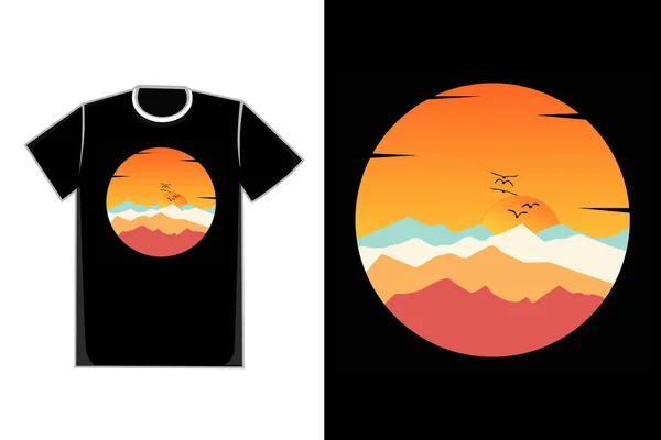 Shirt Berg Sommer Sonnenuntergang Schöner Himmelsvogel — Stockvektor