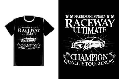 Tişört tipografi yarış pisti şampiyonu siluet araba hız klasiği