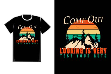 Tişört silueti dağ çam ağacı retro tarzı vintage