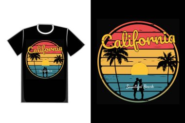 Tişört tipografisi California plajı çift gün batımı retro tarzı