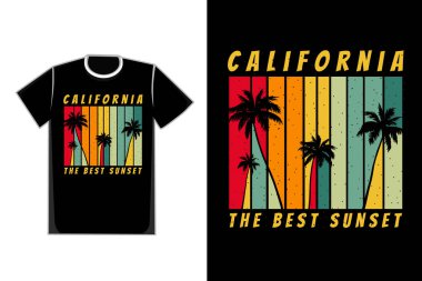Tişört plajı günbatımı Kaliforniya ağaç retro tarzı