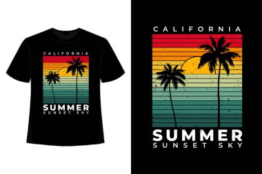 Tişört California Yaz Günbatımı Gökyüzü retro