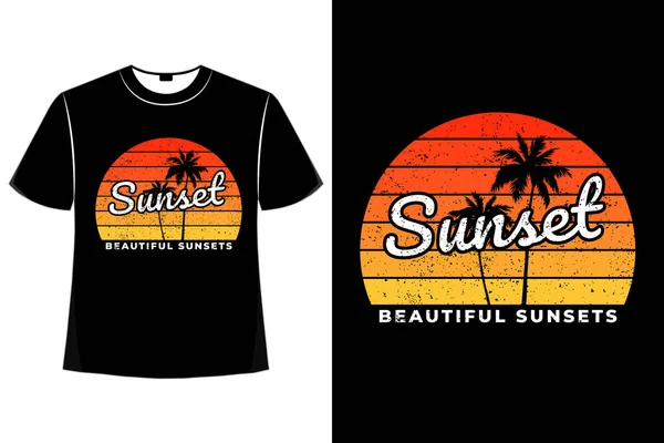 stock vector T-shirt beach sunset beautiful retro