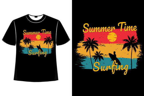 Футболка пляжная кисть Летнее время серфинг закат ретро