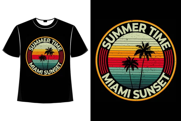 Tişört yaz zamanı Miami Günbatımı Plaj retro tarzı
