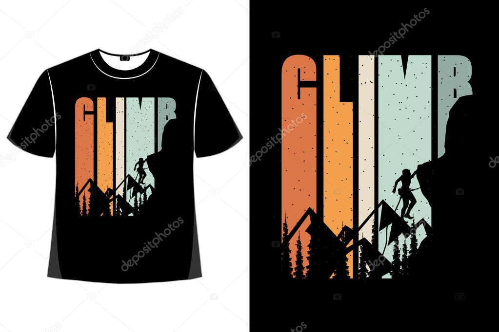 T-shirt silhouette mountain climb pine tree retro style