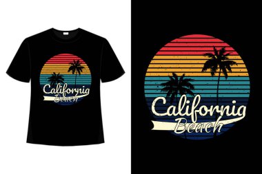 Tişört plajı günbatımı Kaliforniya retro