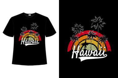 Tişört günbatımı retro sörf Hawaii palmiyesi