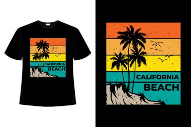 Tişört California plaj günbatımı eski tarz.