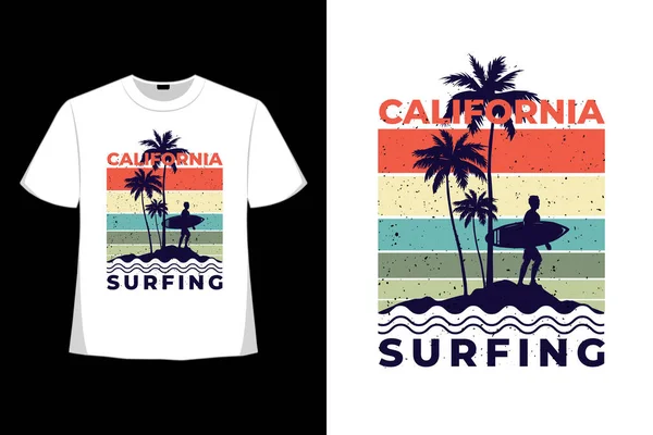 Camiseta California Surfing Retro Vintage — Vector de stock