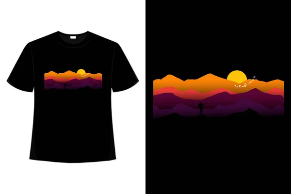 Shirt Landschaft Bergsteiger Sonnenuntergang Berg — Stockvektor