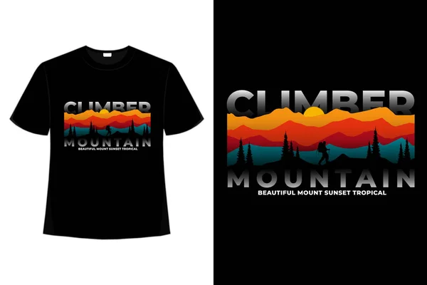 Shirt Alpinista Montanha Pinheiros Por Sol —  Vetores de Stock