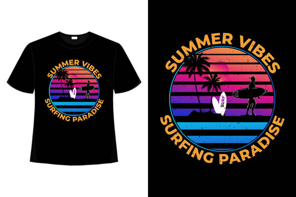 Футболка летние вибрации серфинг рай закат ретро стиле