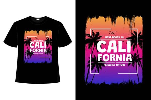 stock vector T-shirt california beach sunset paradise tree brush style retro