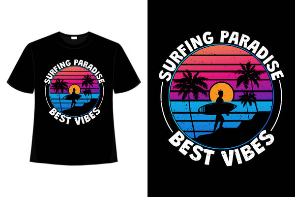 Футболки серфинг рай пляж вибрации ретро винтажный стиль заката