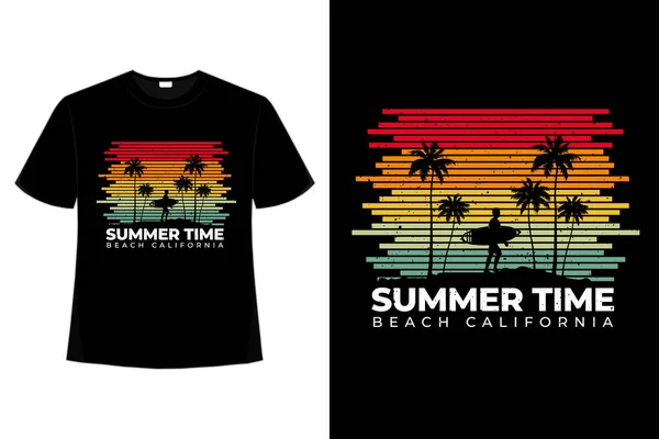 Shirt Linha Estilo Retro Praia Hora Verão Califórnia Ilustrações De Stock Royalty-Free