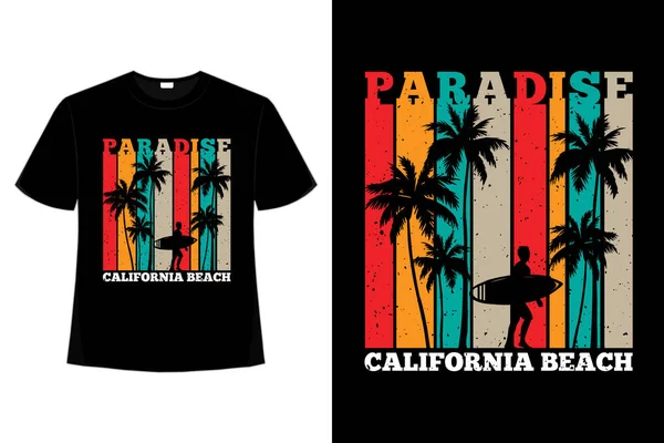 Shirt Silhueta Surf Paraíso Palma Califórnia Praia Estilo Retro Gráficos De Vetores