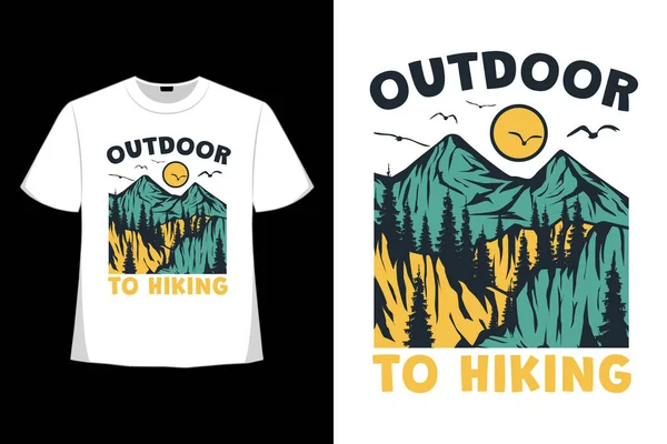 Shirt Retro Outdoor Bergwandern Wald Natur Vintage Stil Handgezeichnet Stockillustration