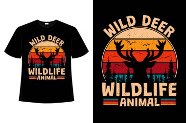 Tişört vahşi geyik çam ağacı vahşi hayvan antika tarzı