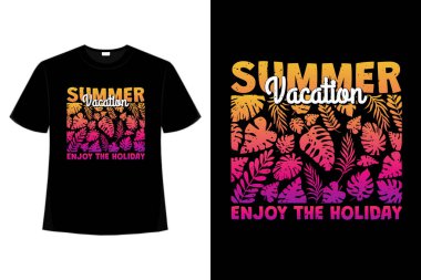 Tişört yaz tatili. Tatil yaprağı gradyan günbatımı nostalji tarzı.