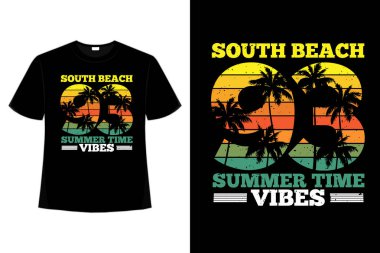 Tişört güney sahilinde yaz mevsimi, palmiye ağacının nostaljik modası.