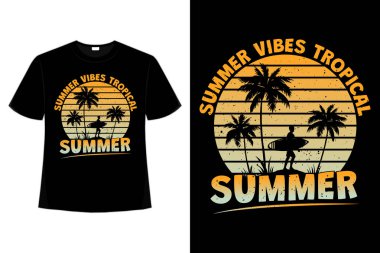 Tişört yaz titreşimleri tropikal sörf sahili antika tarzı