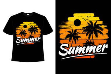 Tişört yaz zamanı günbatımı gökyüzü fırçası rengi antika tarzı